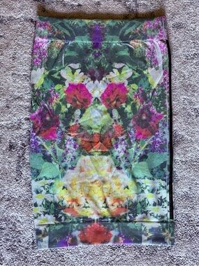 Thatcher Collection Floral Mirror-Print Pencil Skirt in Green and Pink